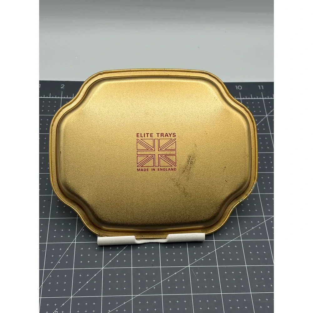 Vintage Elite Trays England Gold Metal Bird Floral Chinoiserie Mini Trays Set 2